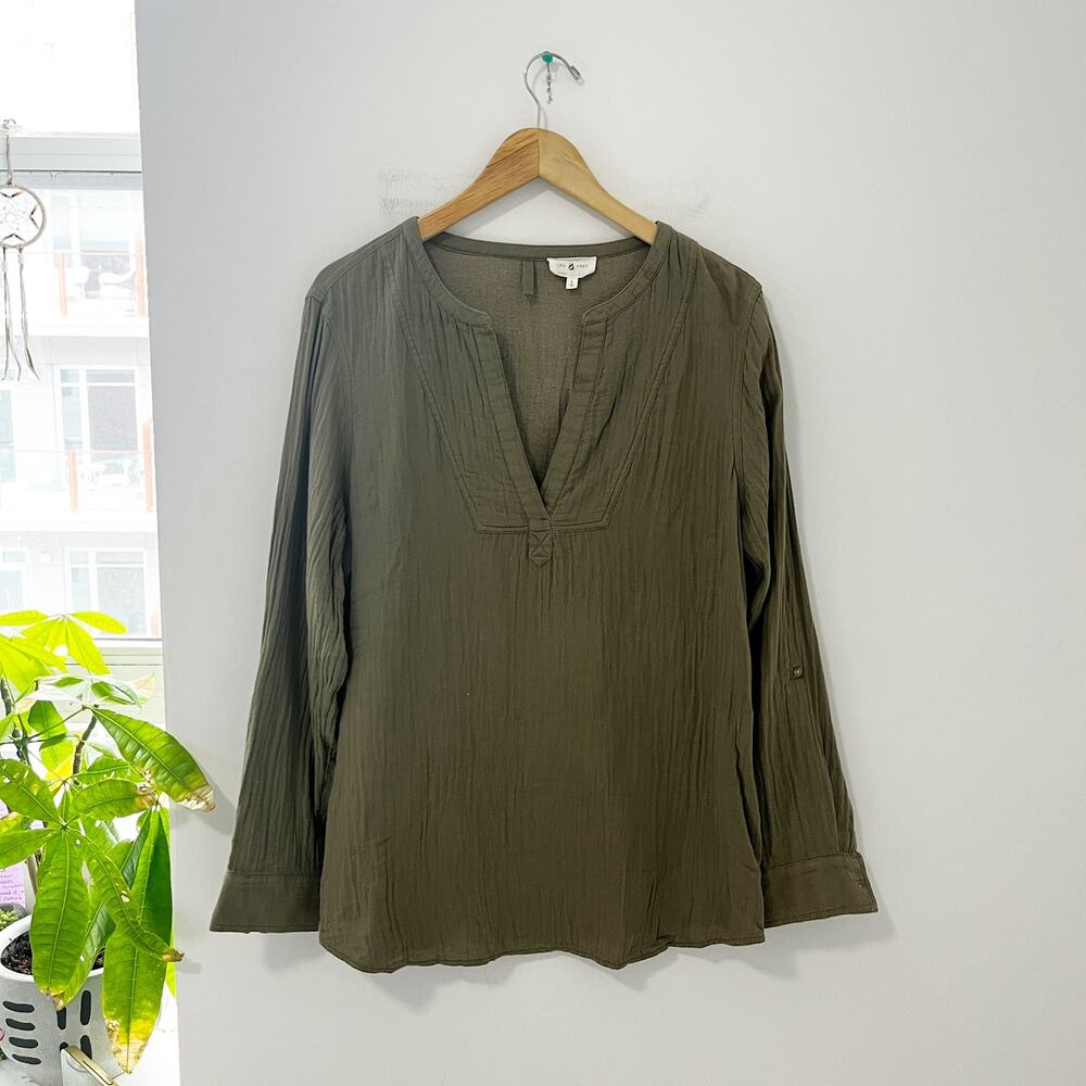 Lou & Grey Olive Green Gauzey Long Sleeve Top Size Large